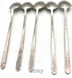 Vintage Blue Enamel Sterling Silver Japanese Tea Spoons Five Spoons. Rare