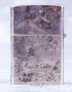 Vintage Japan Sterling Silver Lighter 925 Japanese Scene Mt Fuji