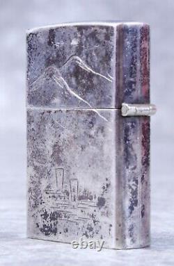 Vintage Japan Sterling Silver Lighter 925 Japanese Scene Mt Fuji