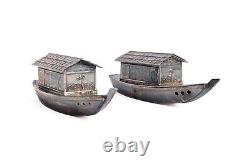 Vintage Japanese 950 Sterling Silver Sampan Boat Water Taxi Salt Pepper Shakers