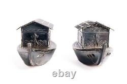 Vintage Japanese 950 Sterling Silver Sampan Boat Water Taxi Salt Pepper Shakers