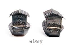 Vintage Japanese 950 Sterling Silver Sampan Boat Water Taxi Salt Pepper Shakers