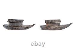 Vintage Japanese 950 Sterling Silver Sampan Boat Water Taxi Salt Pepper Shakers