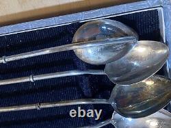 Vintage Japanese 950 Sterling Silver Straws Bamboo Style Spoon Set Case Charms