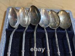 Vintage Japanese 950 Sterling Silver Straws Bamboo Style Spoon Set Case Charms