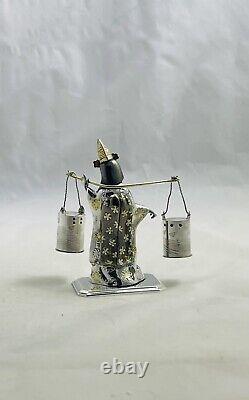 Vintage Japanese Female Figure In Kimono withSterling Bucket Salt & Pepper Shakers