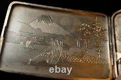 Vintage Japanese Mt Fuji Pagoda Engraved Cigarette Case 950 Sterling Silver