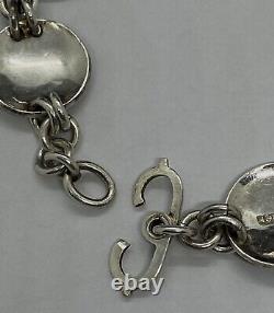 Vintage Japanese Signed Sterling Silver Coin Link Bracelet 8.1/2 x 1 32.61g