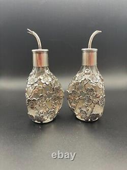 Vintage Japanese Sterling Silver 950 Scent Bottle with Cherry Blossom Overlay