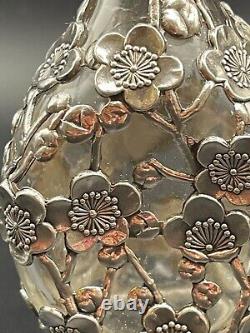 Vintage Japanese Sterling Silver 950 Scent Bottle with Cherry Blossom Overlay