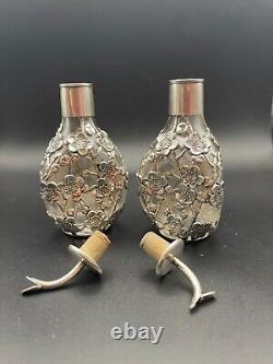 Vintage Japanese Sterling Silver 950 Scent Bottle with Cherry Blossom Overlay