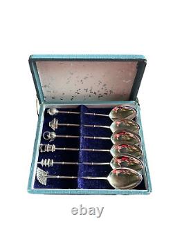 Vintage Japanese Sterling Silver Coffee Spoons with Bamboo Motif (Set of 6)