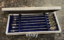 Vintage Japanese Sterling Silver Drink Stir Sticks Spoons Set of 6 Cased Barware