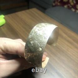 Vintage Japanese Sterling Silver Etched Acanthus Leaves Bangle/Cuff size 9
