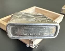 Vintage Japanese Sterling Silver Etched House Mountains Ocean Boat Lighter WithBOX