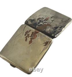 Vintage Japanese Sterling Silver Mixed Metal Cigarette Case Mounting Fisher 74g