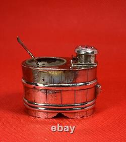 Vintage Japanese Sterling Silver Salt Cellar & Pepper Shaker Set Banded Barrel