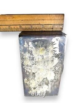 Vintage Japanese Sterling Silver & Wood Cigarette Trinket Box Floral Design