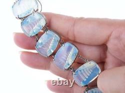 Vintage Japanese Sterling silver Opalescent glass bracelet with carved temples/p