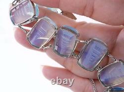 Vintage Japanese Sterling silver Opalescent glass bracelet with carved temples/p