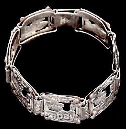 Vintage Japanese Toyokoki Sterling Silver Panel Bracelet Cherry Blossoms Japan