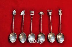 Vintage Japanese sterling silver Bamboo shape handled Demitasse Spoon Set of 6