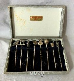 Vintage Sakai Silversmiths Sterling Silver Picks Skewers Set Of 8 Japan with Box