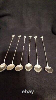 Vintage Sterling 1940's Japanese Asian Mint Julep Iced Tea Spoons Set Of Six