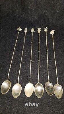 Vintage Sterling 1940's Japanese Asian Mint Julep Iced Tea Spoons Set Of Six