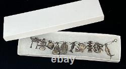 Vintage Sterling Silver Japan Charm Bracelet 10 3d Charms Japanese Buddah 7.75