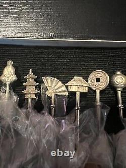 Vintage Sterling Silver Japanese Theme Iced Tea Cocktail Sticks Stirrers