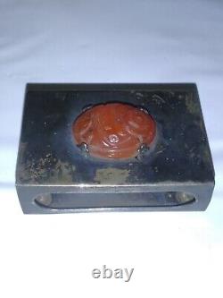 Vintage Yamanaka Sterling Silver Carved Carnelian Match Box Sheath Holder