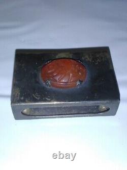 Vintage Yamanaka Sterling Silver Carved Carnelian Match Box Sheath Holder
