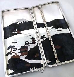 Vntage Japanese Cigarette Case 950 Sterling Silver Mixed Metal