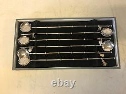 Vtg Japanese Sterling 950 Silver Set of 6 Straw Spoons Bamboo Style with Charms